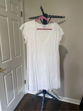 Nordstrom White V-Neck Textured Midi Dress